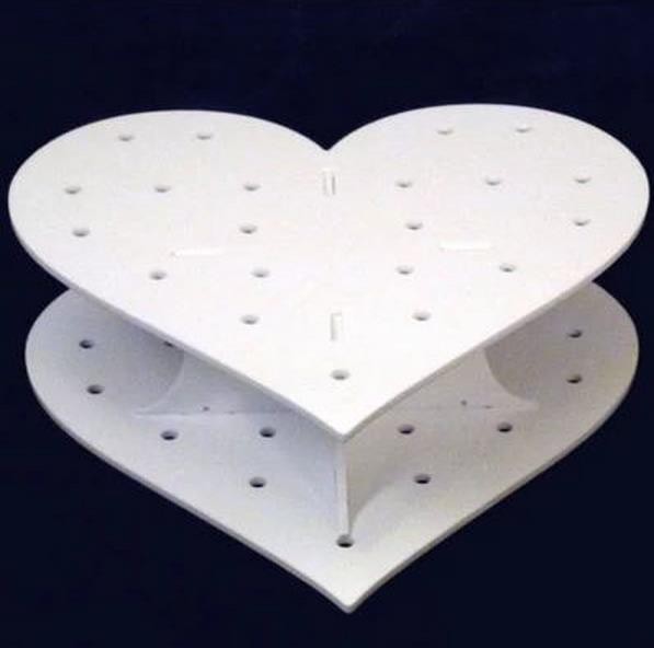 दिल के आकार डबल एक्रिलिक वेडिंग केक खड़े / व्हाइट प्रदर्शन खड़ा है